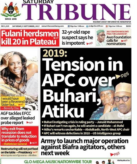 Get The Latest Breaking <b>Nigeria</b> <b>News</b> Papers <b>Headlines</b> all in one place, Naija <b>News</b> update. . Nigerian tribune news headlines today